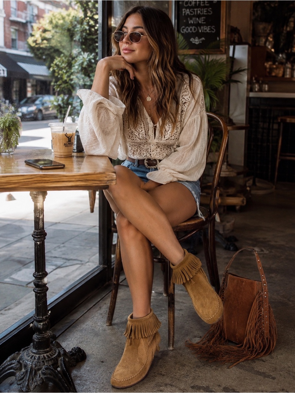 Aerosoles Chestnut Brown Leather Ankle Boots with Fringe